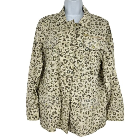 Chicos Absolutely Animal Utility Jacket Sequin Pockets Size 2 US L - Picture 1 of 10